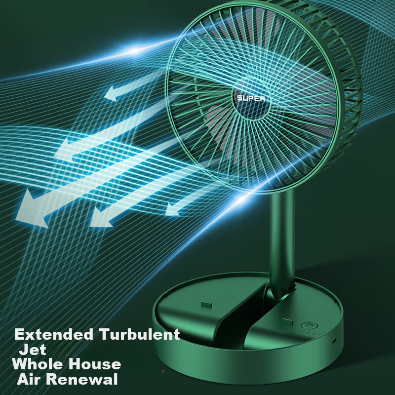 Dipuer Foldable Retractable Small Fan, Desktop Office Dorm Small Electric Fan, USB Rechargeable Portable Home Outdoor Floor-Standing High-Power Mini Fan - Gree
