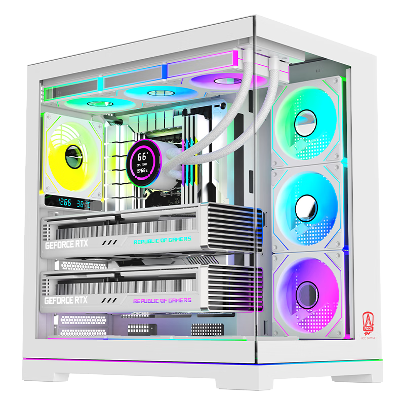 AOC AICG801W White Ultra-Competitive Full Tower Seaside View Case, ARGB Light Strip, Supports ATX Motherboard, Graphics Card Limited to 410mm, Compatible with 360mm Water Cooling, Left And Right Compartments, 10 Fan Positions