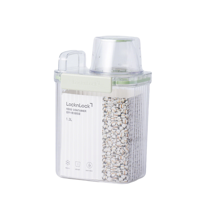 LOCK&LOCK Food Storage Container, Airtight Jar, Snack Box, Storage Container, Measuring Cup, Clip-On Storage Jar, Green, 1.3L