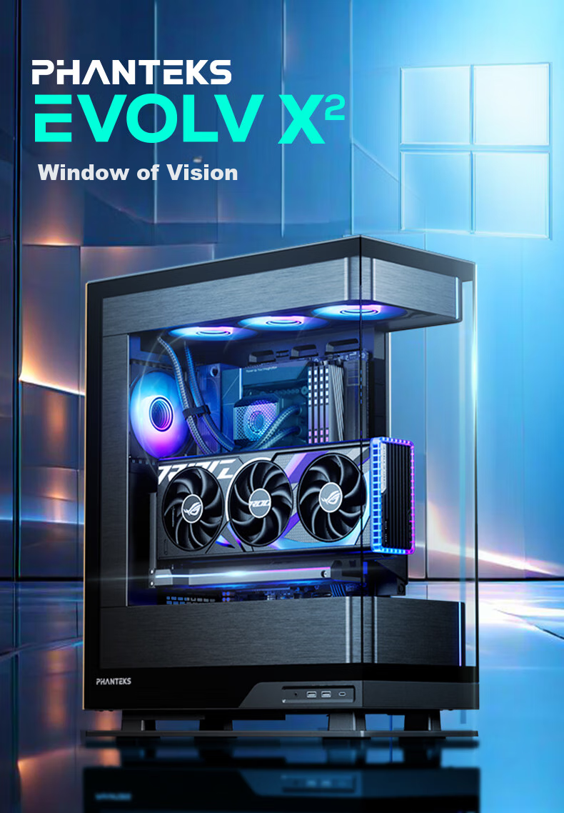PHANTEKS EVOLV X2 Black Desktop Water-Cooled Computer Case with Panoramic View (20G Type-C, 360mm Radiator Support, Cable Management, Brushed Aluminum, 5090) 1