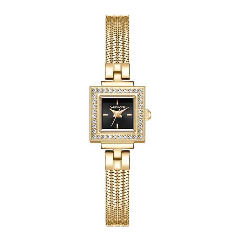 Darwin Core Dianwenke Small Gold House Black Gold Ladies Watch, Light Luxury Full Diamond High-End Small Dial, Birthday Gift for Girlfriend
