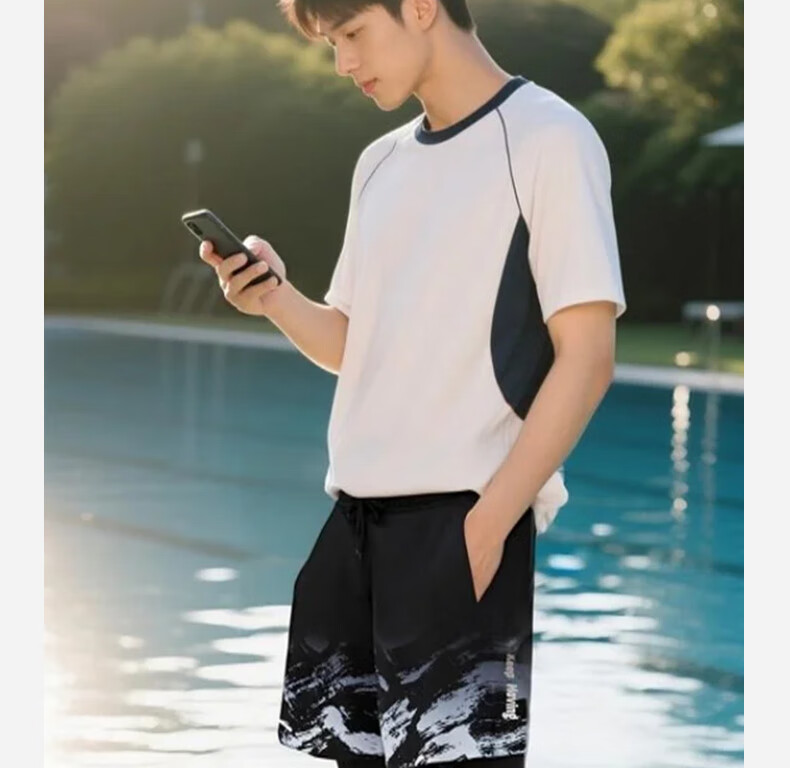 Anta Men's Swim Trunks Summer 2025 New Double-Layer Quick-Dry Casual Beach Shorts Swimming Navy Blue L 12
