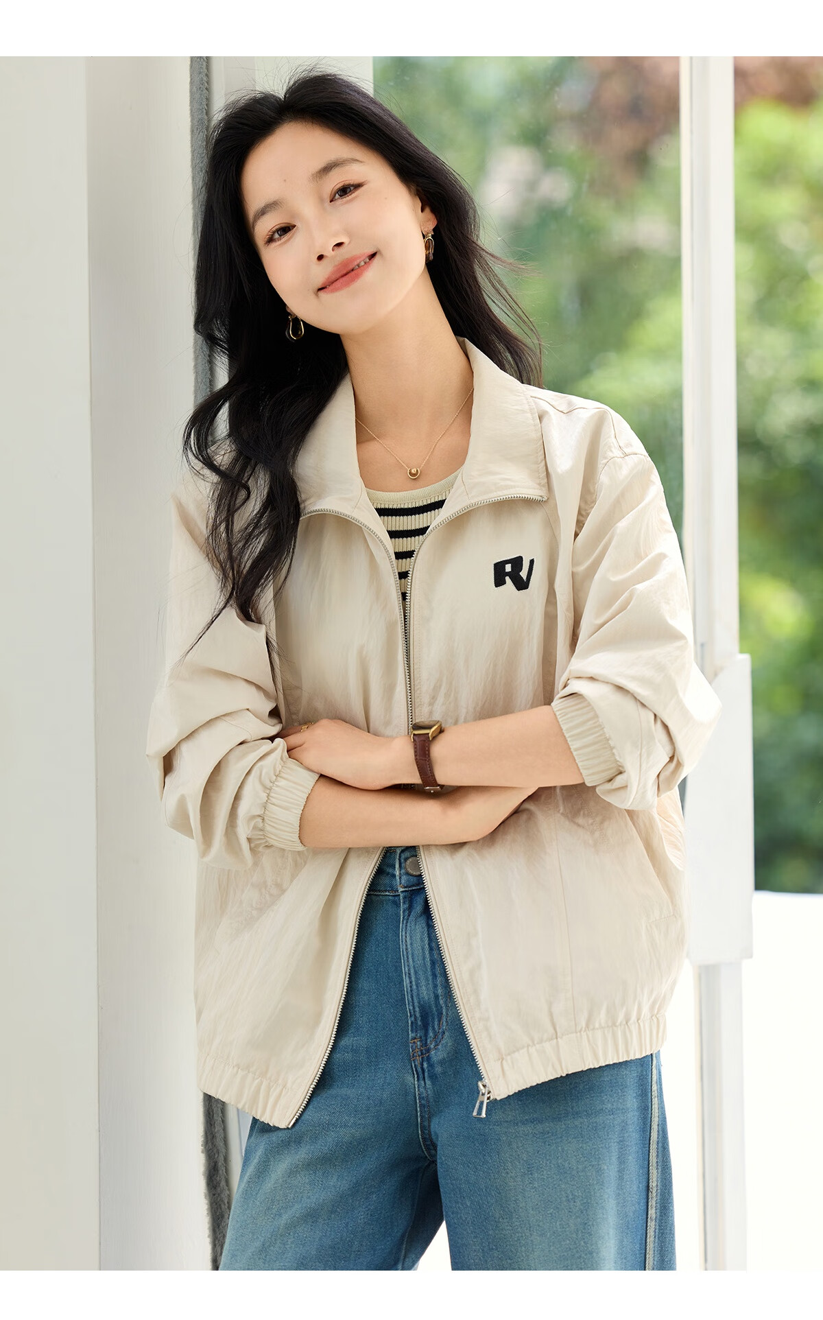 Chushen Spring and Autumn Short Jacket Women Fashion Stand Collar Drop Shoulder Loose Casual Jacket Top S53D049 15