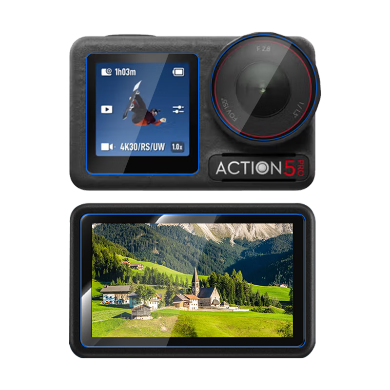 Earlymen Single Set DJI Action 5 Pro Screen Protector AR Anti-Glare Enhanced Transparency Tempered Glass Film Compatible with Tuzhuang Lenses Front And Back Full Screen Anti-Explosion HD Protective Film Tuzhuang Versio