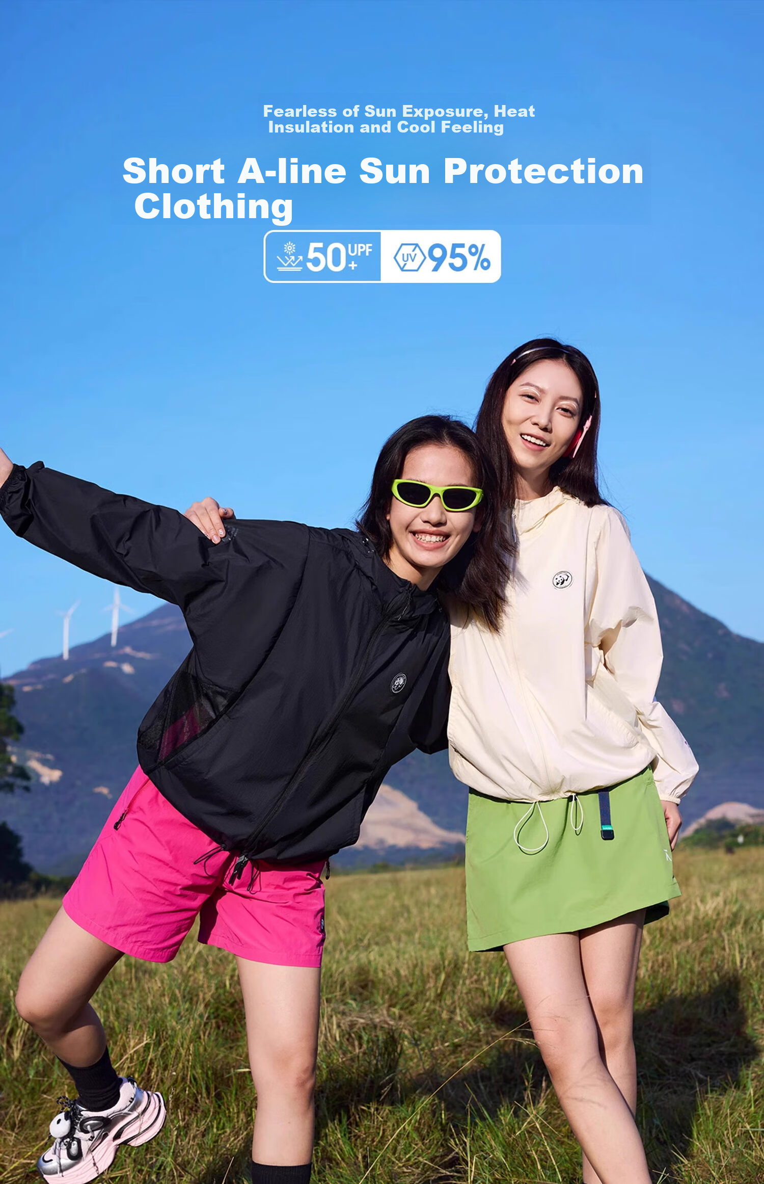 CAMEL Panda Outdoor Original Yarn Sun Protection UPF50+ Short A-Type Hooded Cooling Sun Protection Jacket, Size S 1