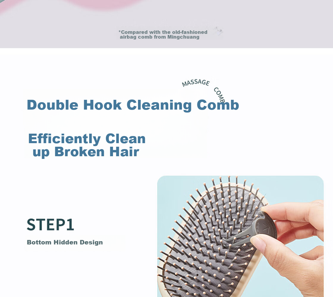 MINISO Comb, Upright Long Handle Airbag Comb, Massage Comb, Styling Comb, Hair Brush, Birthday Gift, Matcha Green + Cleaning Brush 9