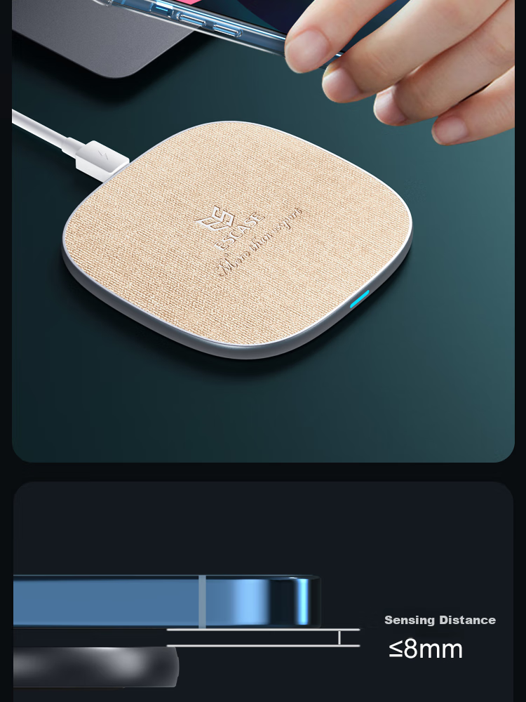 ESCASE Wireless Phone Charger, Desktop Charging Pad Base, 10W Compatible with Apple IPhone 16/15/14/13 Pro Max/Earphones, Huawei Xiaomi WBF13 Khaki Color 6