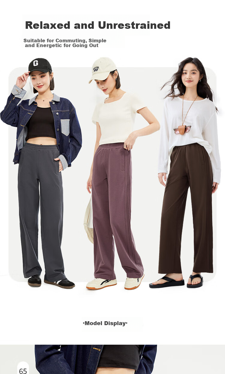 Giordano Women's Cotton Side Bone Pleated Wide-Leg Pants with Elastic Waist, Knitted Casual Sports Trousers 05415455 7