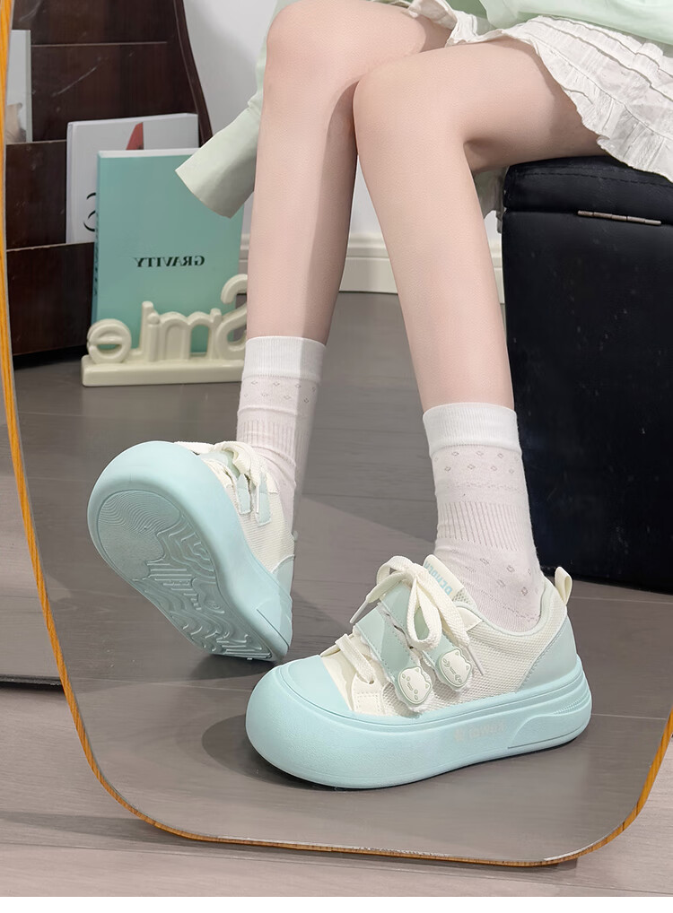 RENBEN Cute Velcro White Sneakers for Women, Popular Chunky Shoes, Versatile Canvas Shoes, White (Leather Surface), Size 40 10
