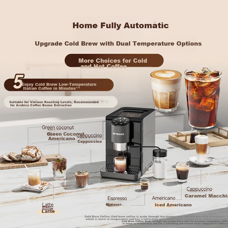 Jinu (Jetinno) [7-Day Trial] Fully Automatic Coffee Machine for Home And Office Use, Italian Grinding All-In (64mm Flat Blade), Cold Brew Coffee JL06B Ink Gray Color
