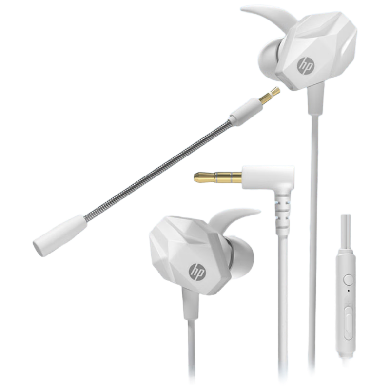 HP DHE-7005 Wired Gaming Headset, In-Ear with Detachable Microphone, Noise-Cancelling Mic for Mobile Phones And Computers, E-Sports Gaming, Fengmang White, 3.5mm Jack
