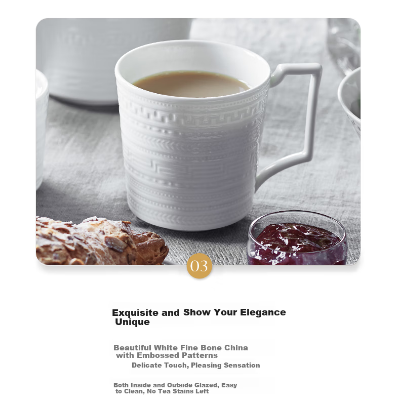 Wedgwood Mid-Autumn Festival Gift, Italian Relief Mug Pair, Bone China Mugs, 2 Pieces for Home Use, Coffee Cups And Tea Cups 3