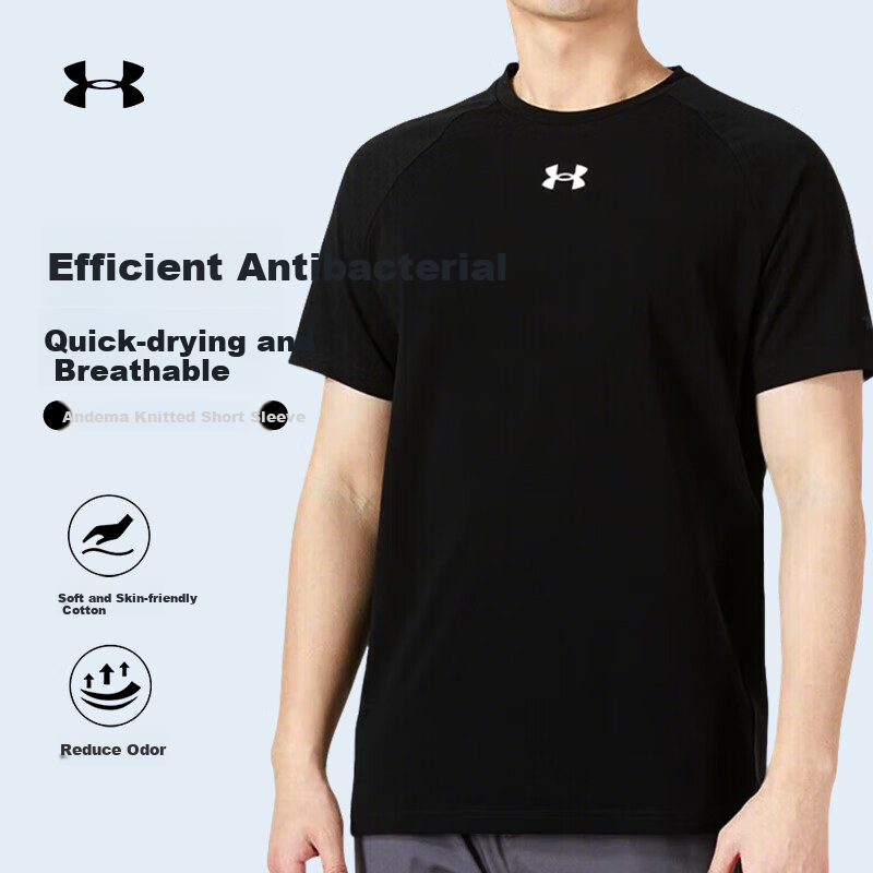 Under Armour Quick-Dry Short-Sleeve T-Shirt for Men, Summer Antibacterial Comfortable Casual Sports Trendy Versatile Fitness Training Top Half Sleeve