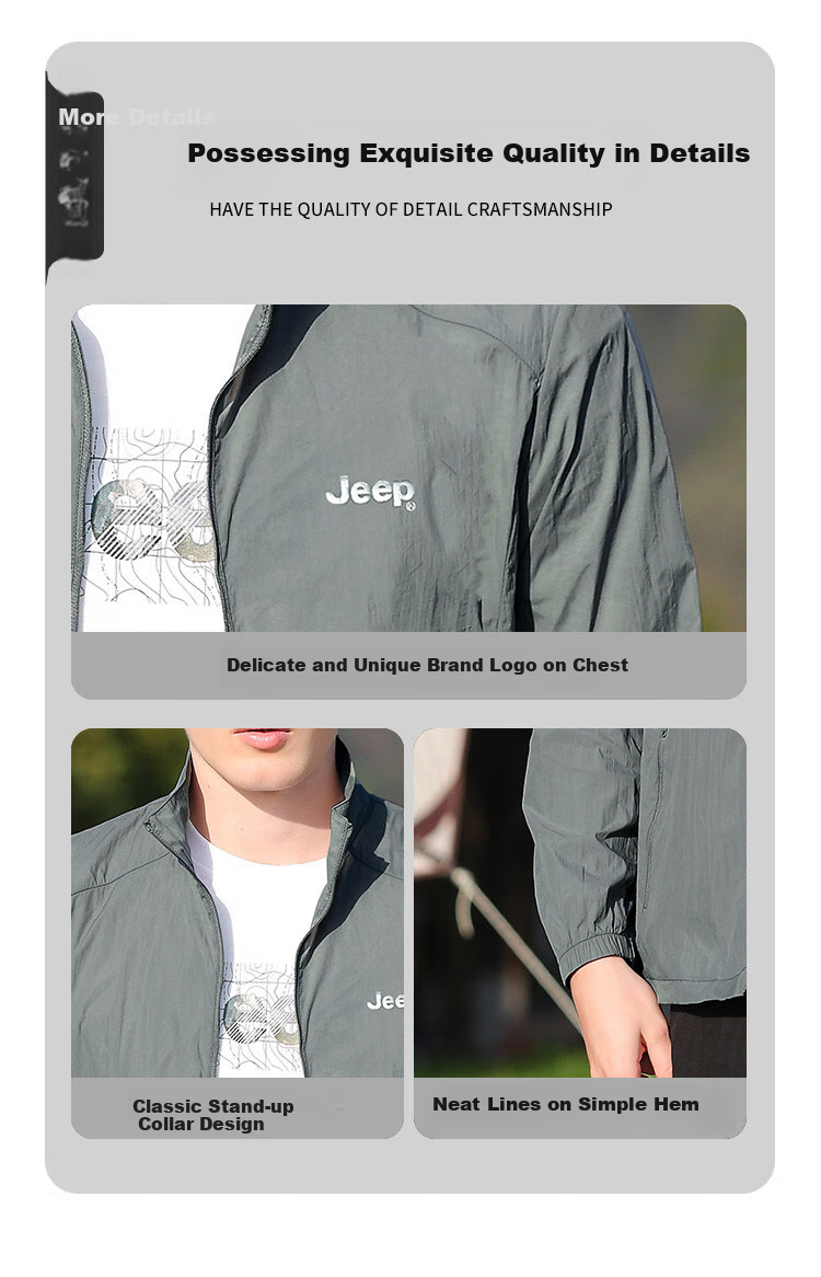 JEEP [Lightweight Sun Protection] Summer Breathable Skin Coat Outdoor Casual Stand-Collar Sports Jacket for Men, Navy Blue, M 2