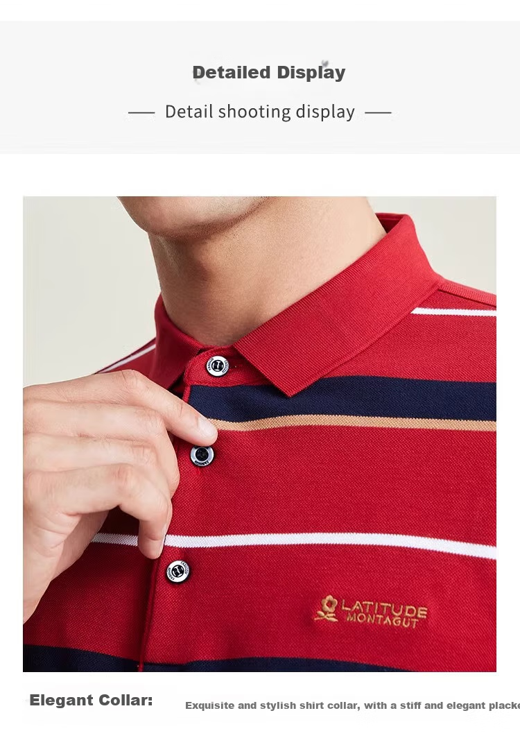 MONTAGUT Men's Long Sleeve Polo Shirt Spring Autumn Pure Cotton Skin-friendly Collar Lightweight Comfortable Breathable T-shirt Navy Blue L(50) 6