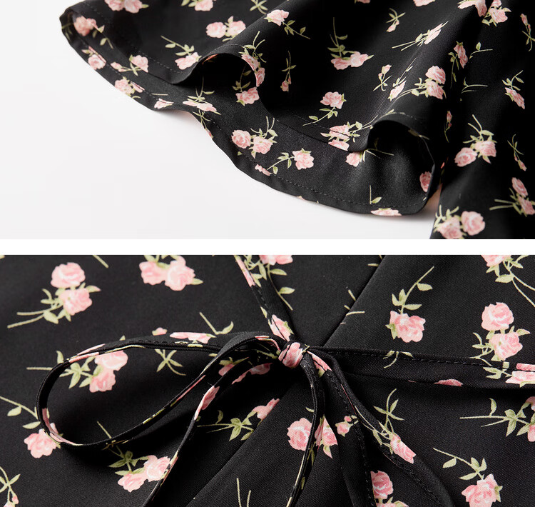 Sentubila V-Neck Trumpet Sleeve Floral Print Dress for Women, Summer Waist-Cinching Slimming A-Line Floral Dress, Romantic Mid-Length Dress with Rose Patter 21