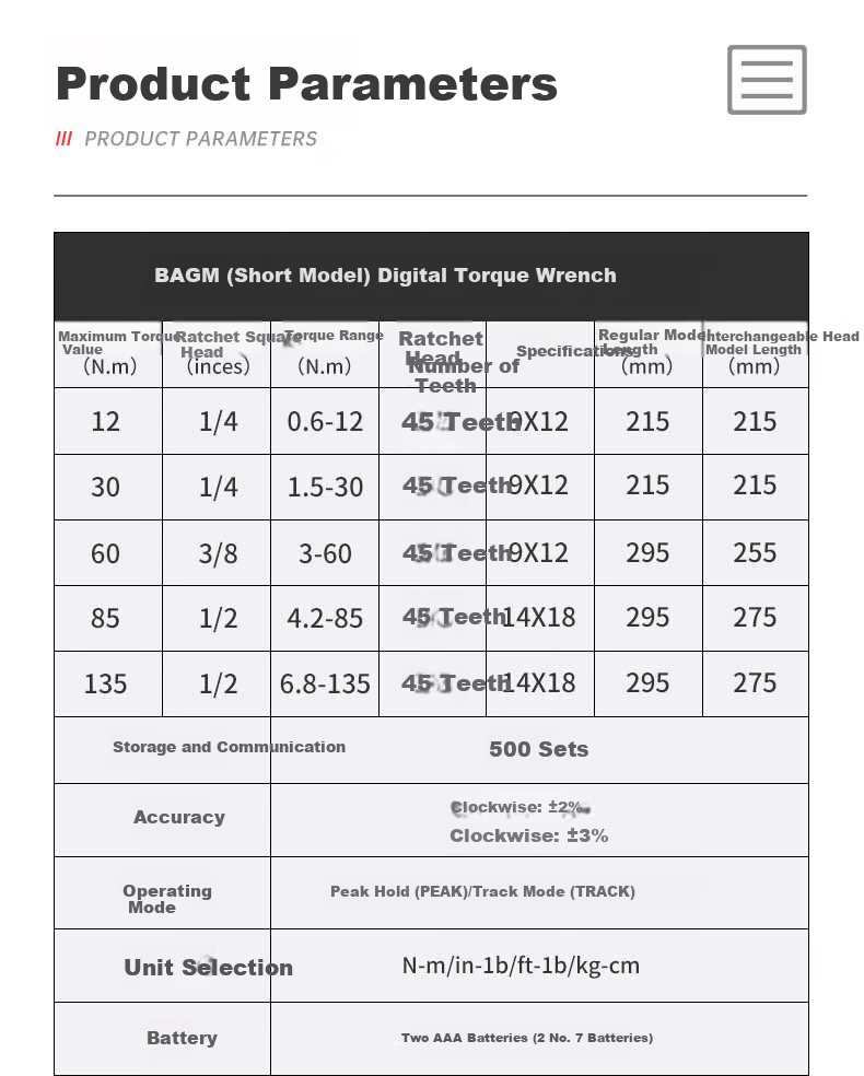Purik BQB4-340BN Long Digital Torque Wrench High Precision Industrial Adjustable Torque Preset Ratchet Wrench 4