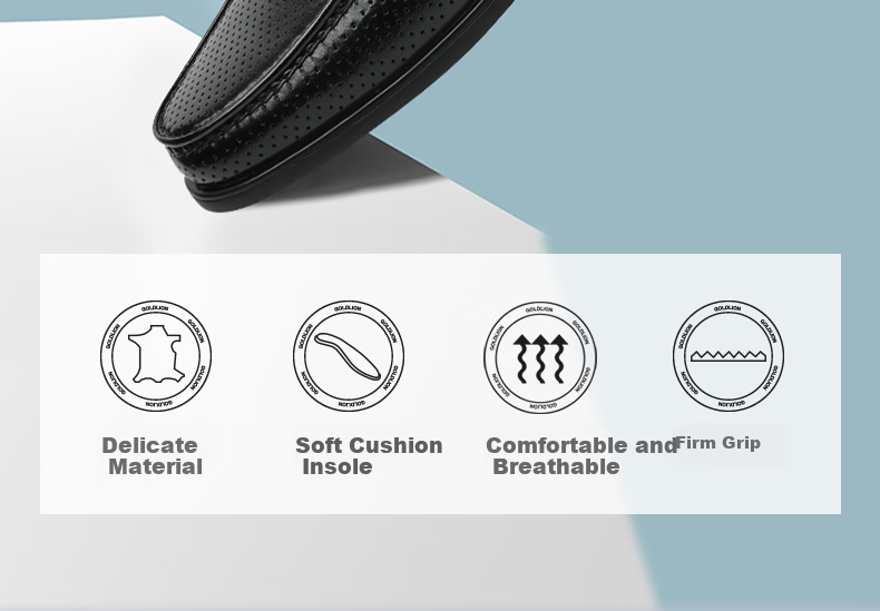 Goldlion Men's Shoes, Fashionable And Stylish Perforated Loafers, Comfortable Slip-On Business Casual Shoes, 57122018301A, Black, Size 42 2
