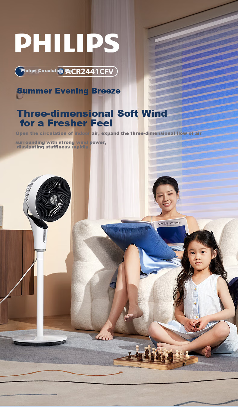 PHILIPS AC Motor Fan Air Circulator with 3D Oscillation, Floor Fan for Home Use, Gentle Wind Quiet Purifying Fan ACR2441CFD 1