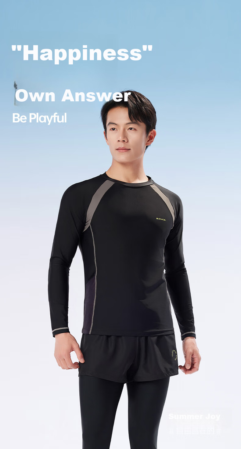 B.Duck Two-Piece Swimsuit for Men, Long-Sleeve Top And Long Pants Set, Sports Swimwear, Beach Surfing Suit, Men's Swimwear Set 1