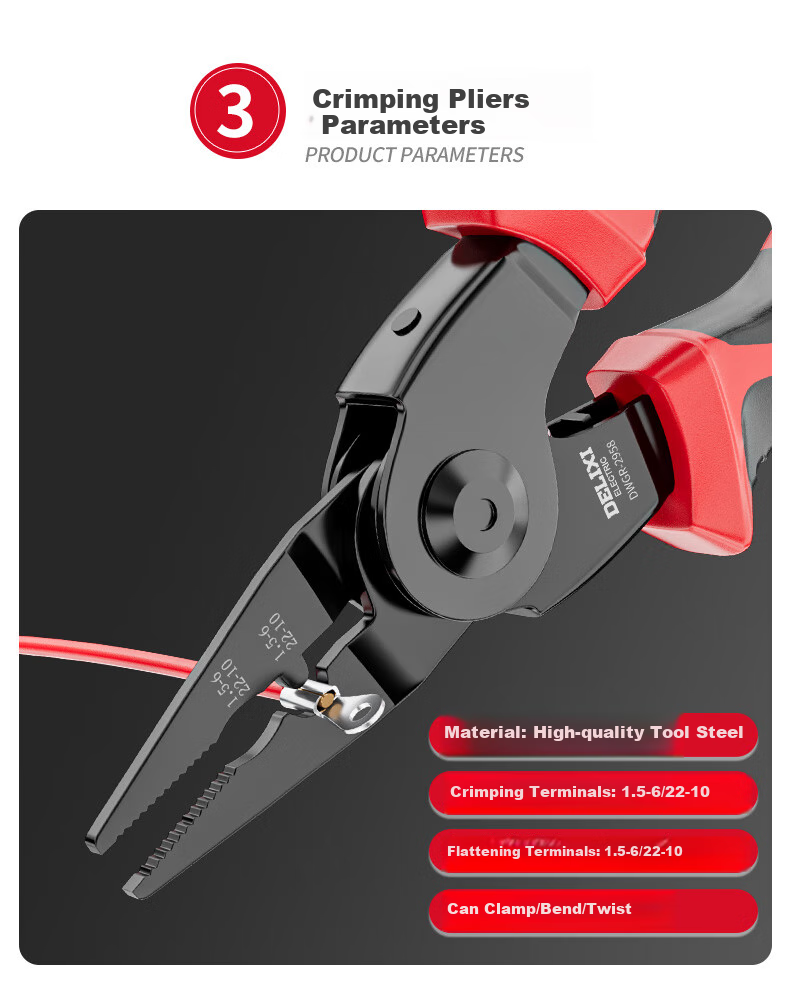 DELIXI Multi-Functional Pliers Set: Wire Cutters, Cable Strippers, Electrician's Pliers, Line Cutters, And Wire Crimpers 6