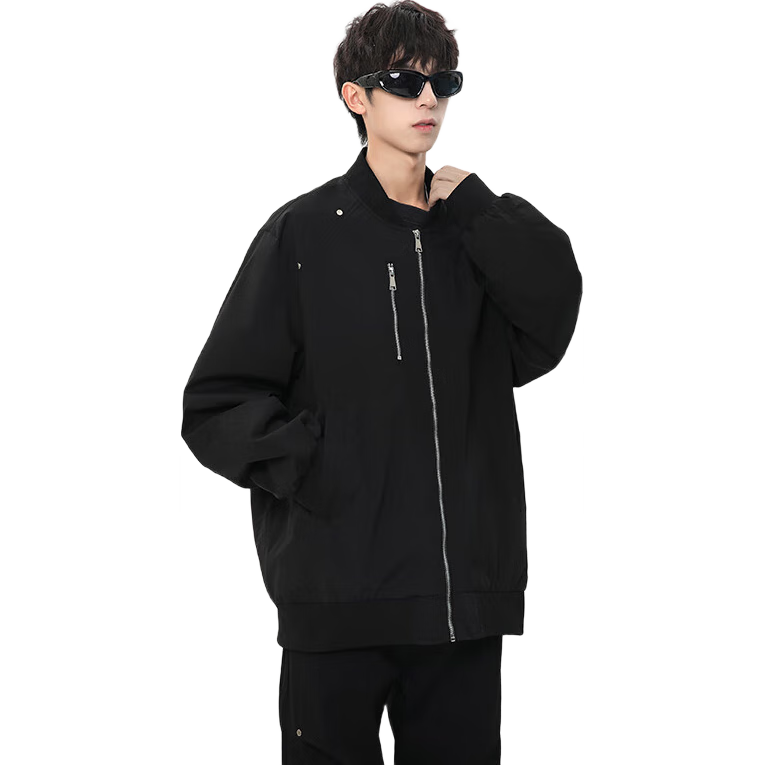 Homlean Men's Casual Jacket Autumn Versatile Loose Fit Long Sleeve Coat Simple Workwear HF58 Phantom Black L