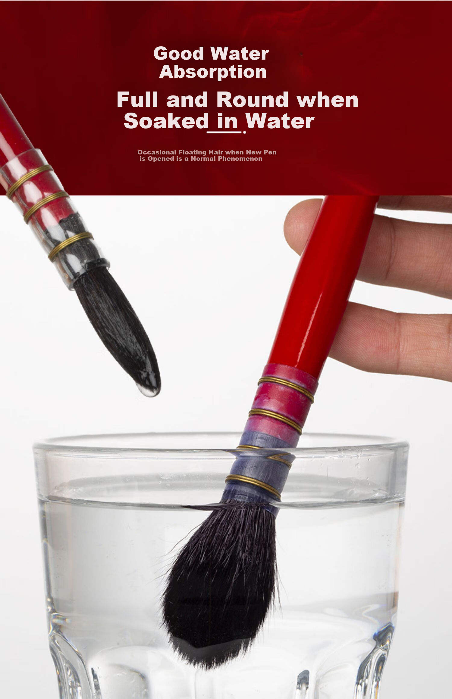 MAIRTINI Red Chubby Watercolor Brush, Squirrel Soft Bristle Absorbent Painting Brush, Academy Grade No. 3 Single Piece SS93-03 4