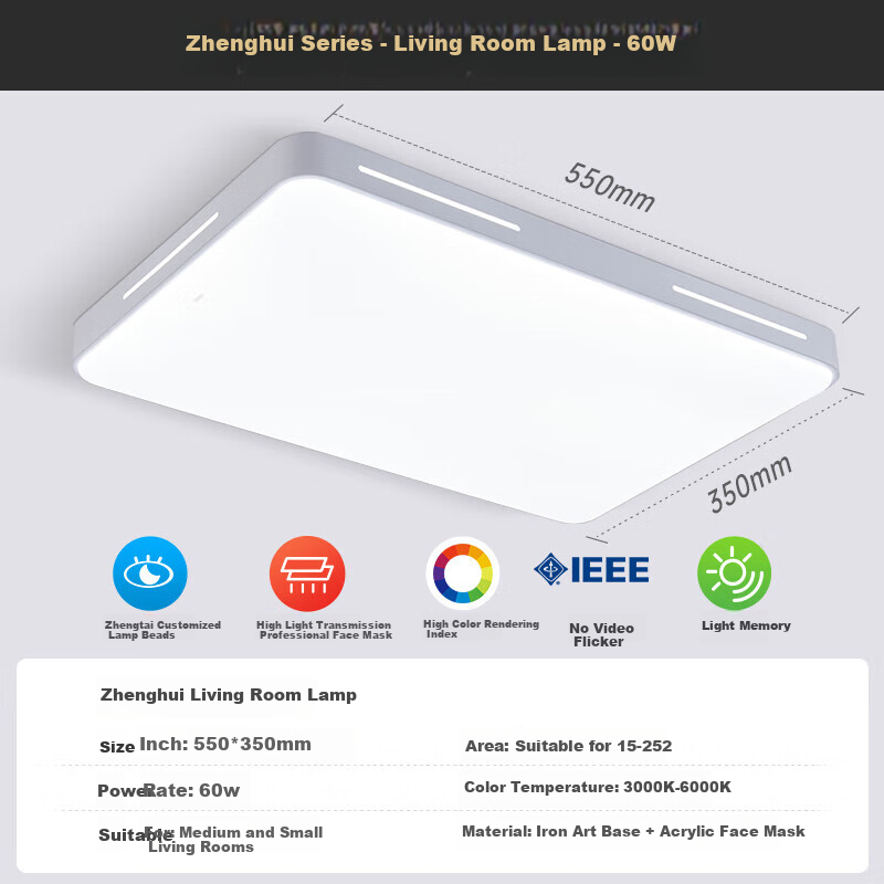 CHNT Ceiling Light, Living Room Main Light, Dimmable, Simple Cream Style LED Bedroom Lighting Set, 60W White Edge