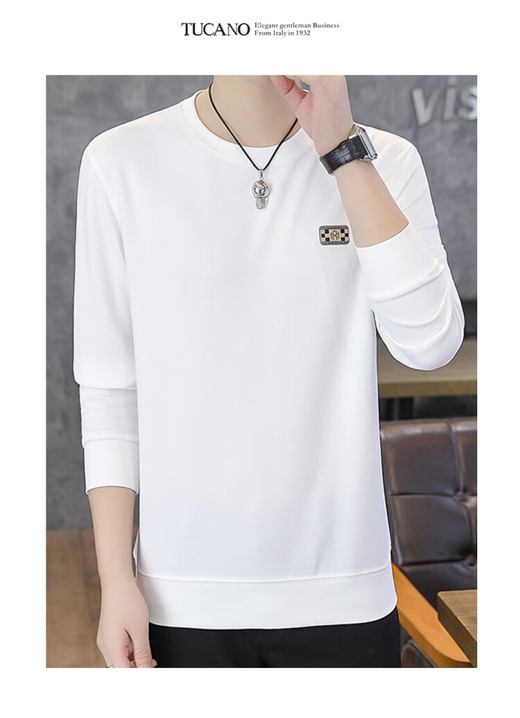 TUCANO Men's Sweatshirt Spring and Autumn Crew Neck Long Sleeve T-Shirt Casual Base Shirt Black L 1