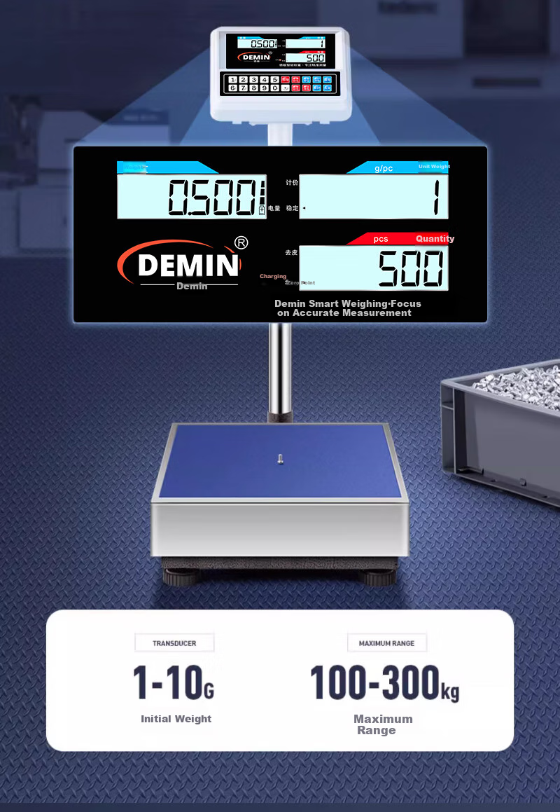 Demin High-Precision Electronic Scale, Gram Scale for Industrial Counting, Commercial Pricing Scale, Express Delivery Floor Scale, 300kg/1g Capacity 5