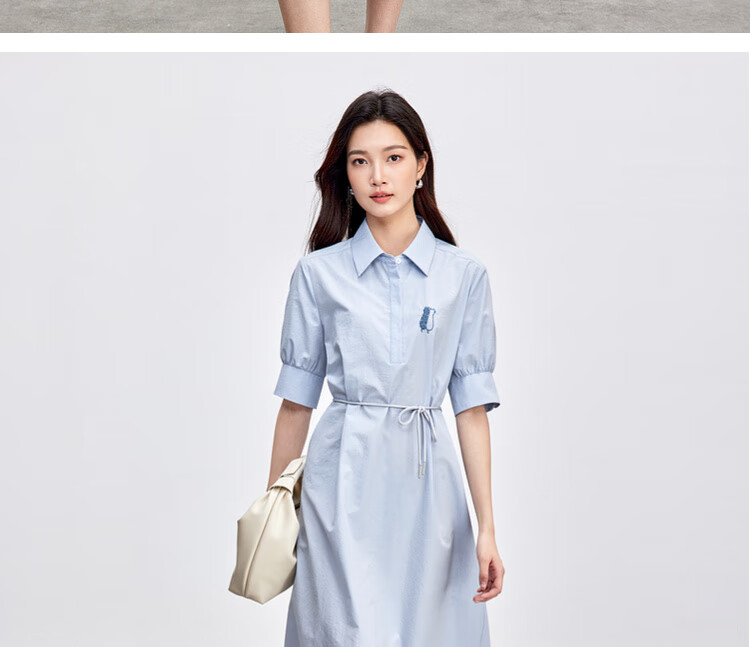 Sentubila Commuter Style Five-Sleeve Summer Slim Waist Embroidered Shirt Dress for Women Mid-Length 17
