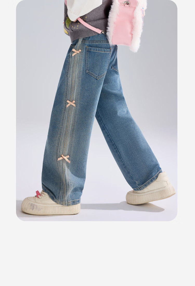 ASK JUNIOR Children's Clothing, Girls' Autumn Pants, Loose Wide-Leg Jeans for Older Kids, Casual Trousers, Blue, Size 160 1