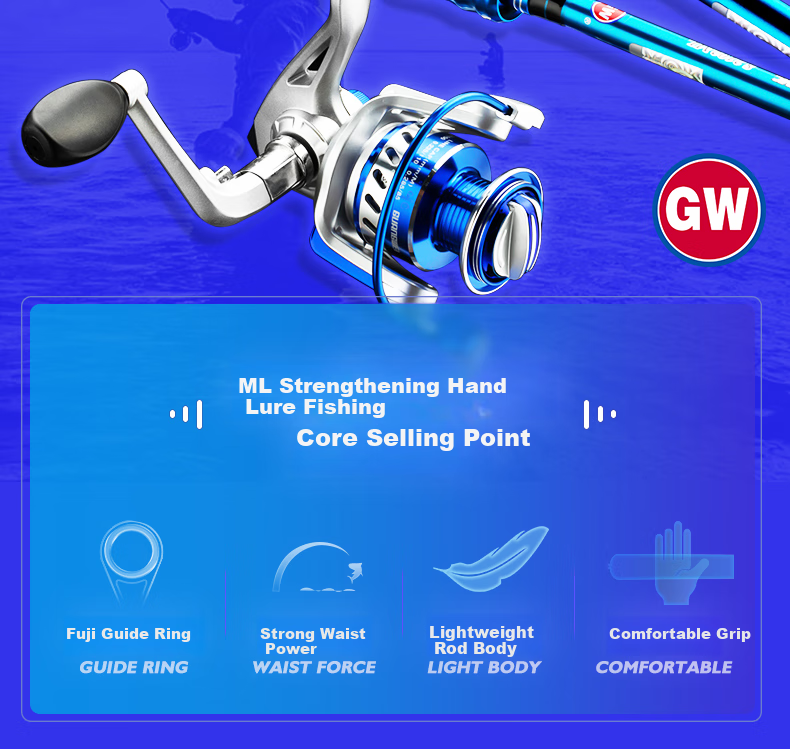 GW Fishing Rod, 1.98 Meters Straight Handle, Strong Hand ML Action, Lure Rod Set, Baitiao, Bass Lure Rod, Fishing Pole, Fishing Tackle 2