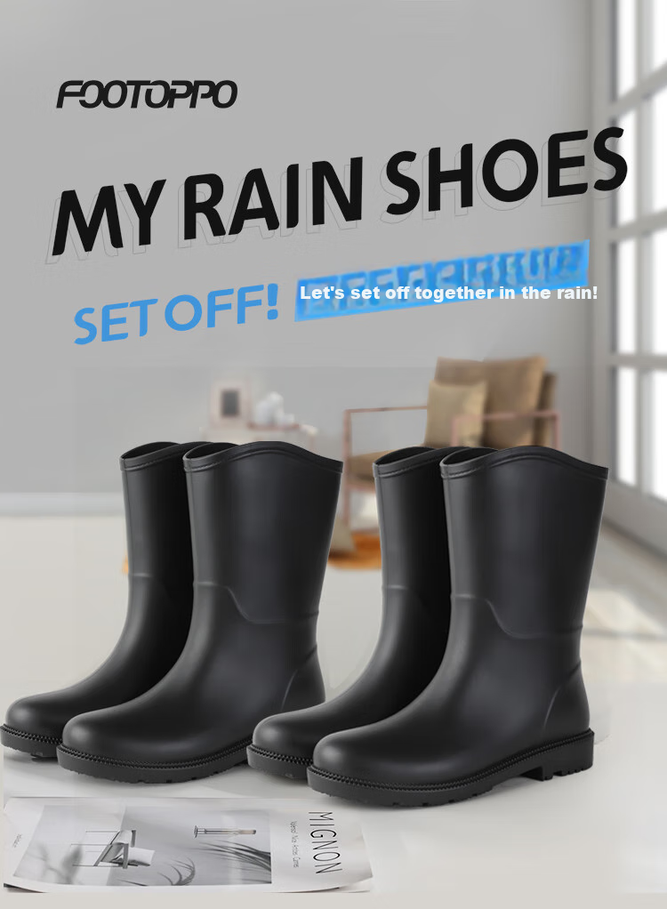 FOOTOPPO Women's Rain Boots, Fashionable Adult Mid-Calf Waterproof Boots, Ladies' Water Shoes, Non-Slip Rubber Boots for Wome 1