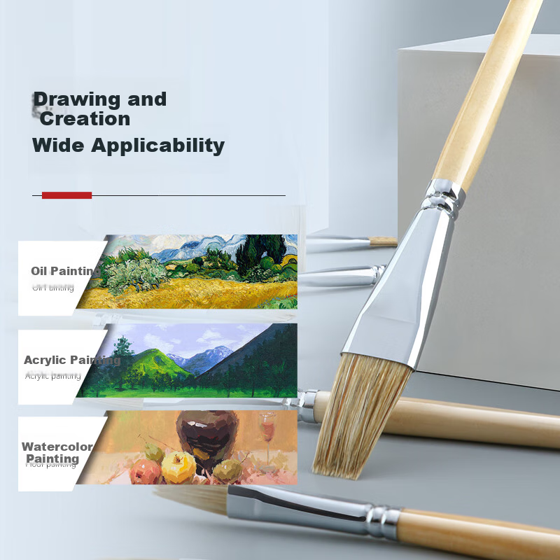 Transon Oil Painting Brush, Single Pig Bristle Flat Head Gouache Oil Acrylic Paint Special Brush Flat Brush, Drawing Hand-Drawn Wall Painting Brush Tool Art Student No. 11 Art Sketching