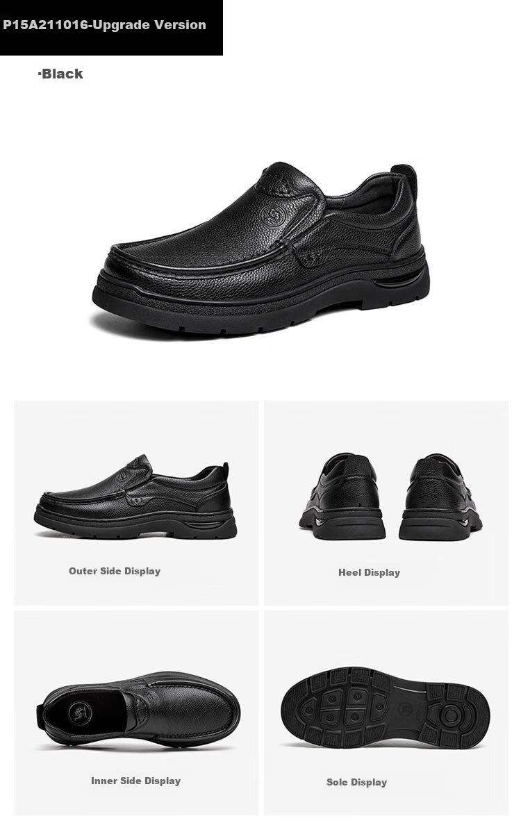 CAMEL Leather Shoes for Men, Soft Cowhide Business Casual Commuter Shoes, Comfortable Dad Shoes, P15A211016, Black, Size 41 10