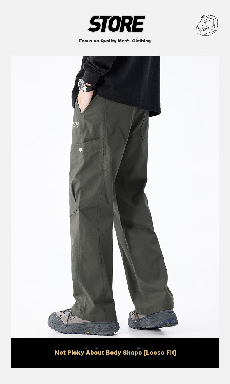 JEEP SPIRIT Men's Cargo Pants, Spring Straight-Leg Casual Trousers, Loose-Fitting Sweatpants, Versatile Comfortable Men's Pants, Black, 3XL 2