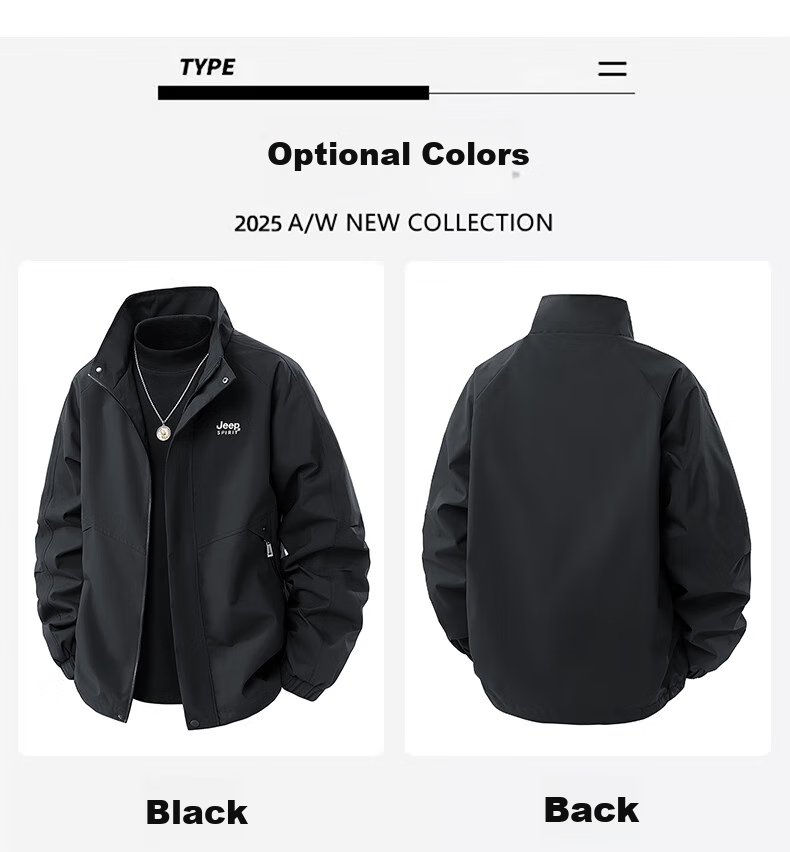 JEEP SPIRIT Men's Jacket, Spring And Autumn Outerwear, Casual Stand-Collar Top, Men's Clothing, Black, 2XL 10