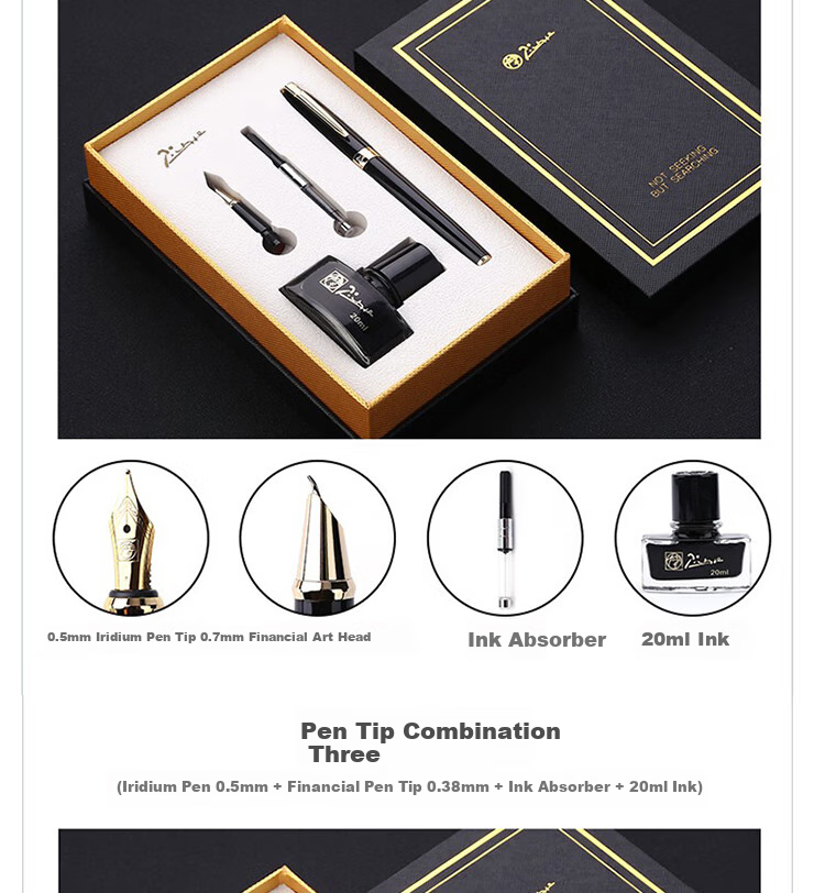 Pimio Fountain Pen Gift Box, Signature Pen Ink Set, Business Gift, Birthday Present for Men And Women, Student Calligraphy Stationery, 330 Black with Silver Clip 5