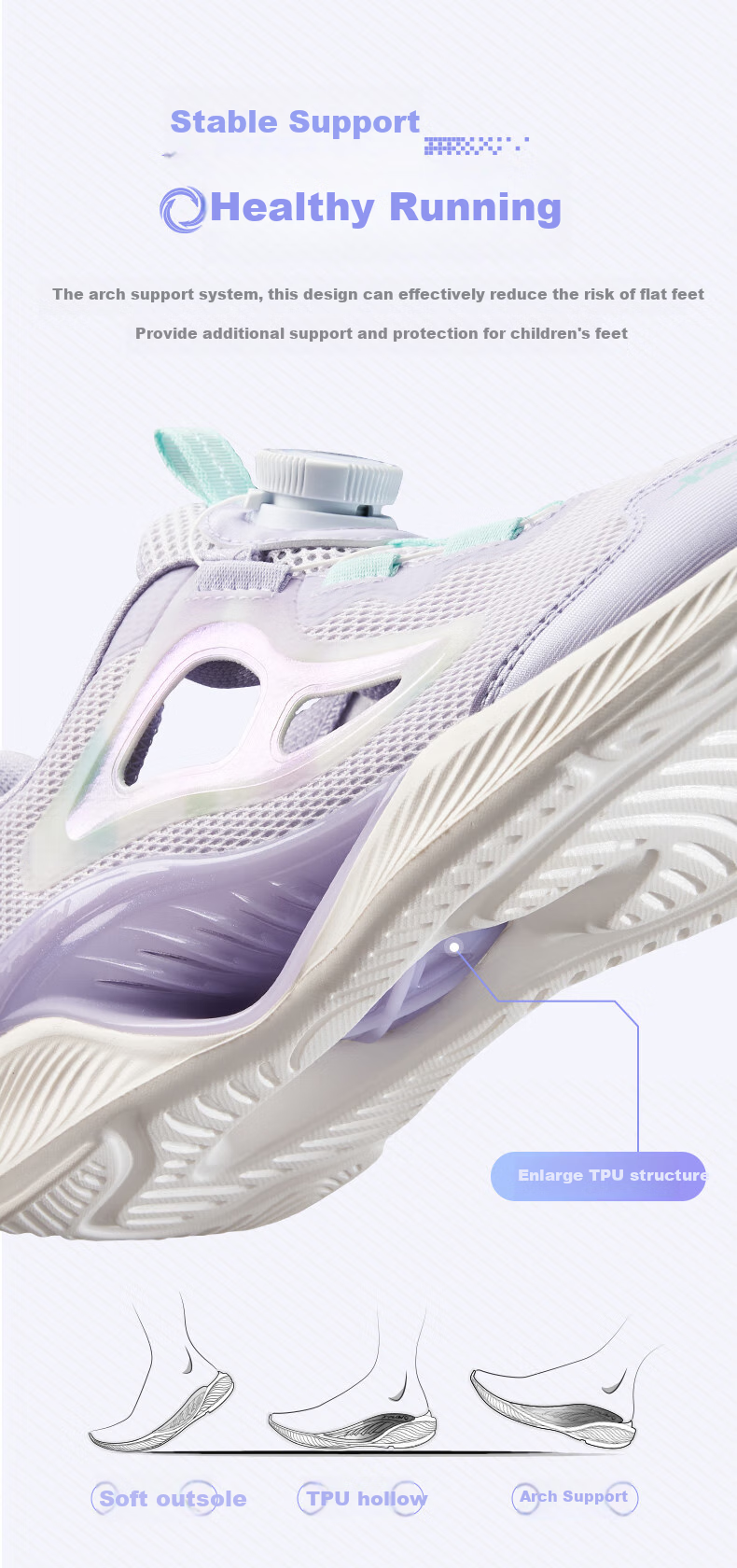 XTEP Children's Shoes [Hydrogen Wind 8.0 Foot Protection] Breathable Cage Rotating Buckle Running Shoes, Light Purple/snow Purple, Size 36 13