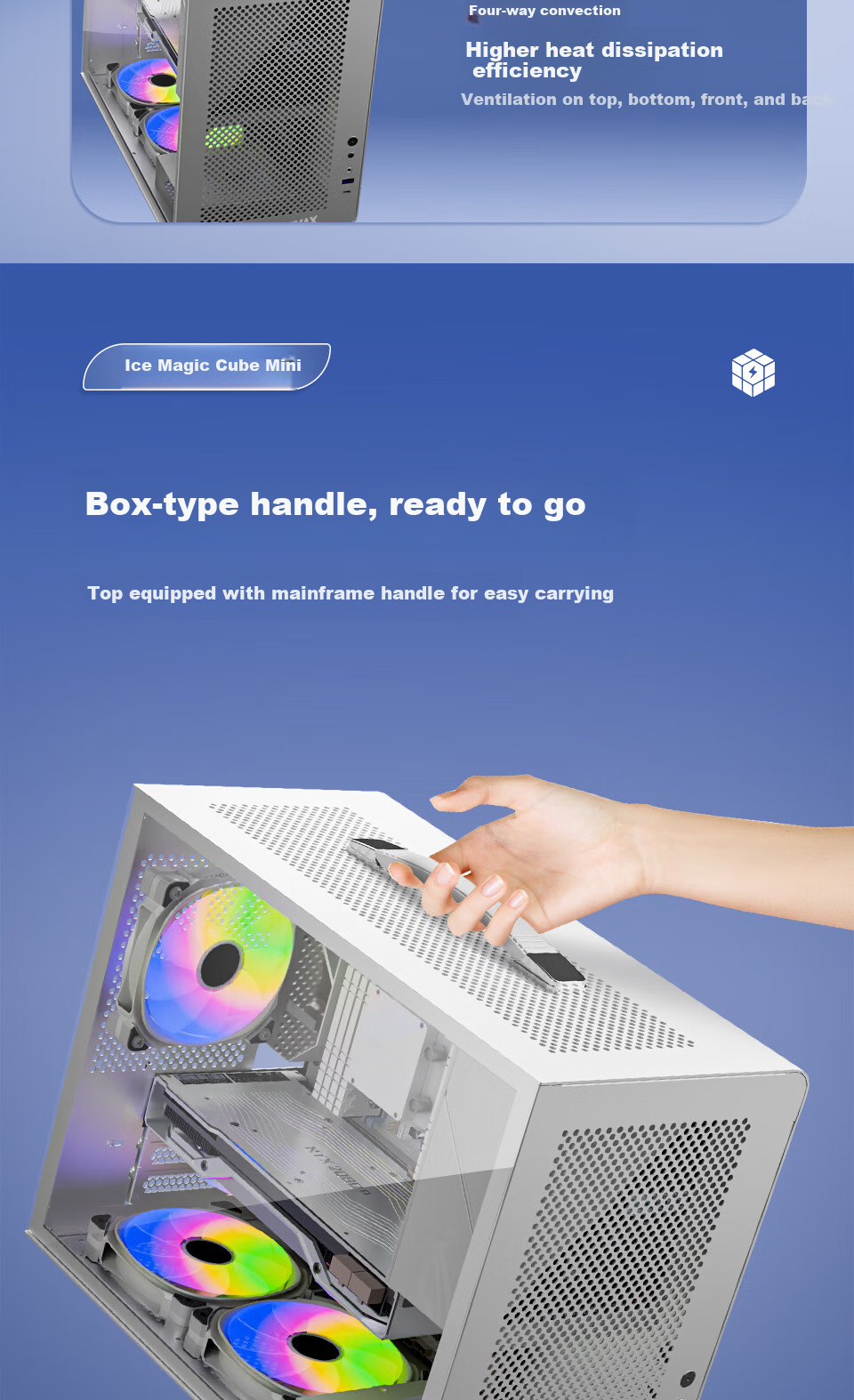 GAMEMAX Ice Cube Mini Desktop Computer Case, Supports MATX with Handle And Mesh Ventilation, Mini Chassis / Pure White 5
