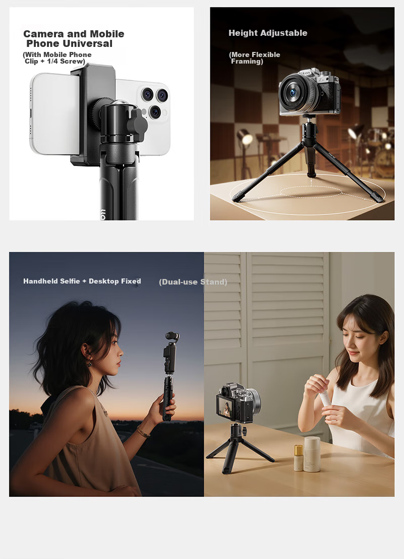 Llano Desktop Camera Tripod Mini Handheld Selfie Stick Compatible with Sony Nikon Fuji Canon DSLR Mirrorless DJI Pocket 4/4/3/Insta360 Luna Portable Stand 3