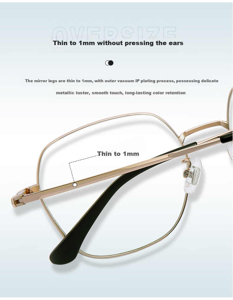 LOHO Large Frame Anti-Blue Light Glasses for Nearsightedness, Customizable Prescription, Women's Frames with High-End Feel, Unique, Face-Slimming, Bare-Faced, Five-Fold 5