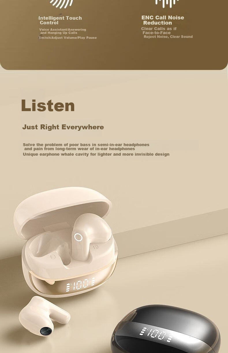 EARISE [Berlin Voice] Mini Compact Short Handle True Wireless Noise-Cancelling Semi-In Earphones for Music, Sports, Gaming with Low Latency And High Sound Quality Bluetooth Headphones M212 White 3