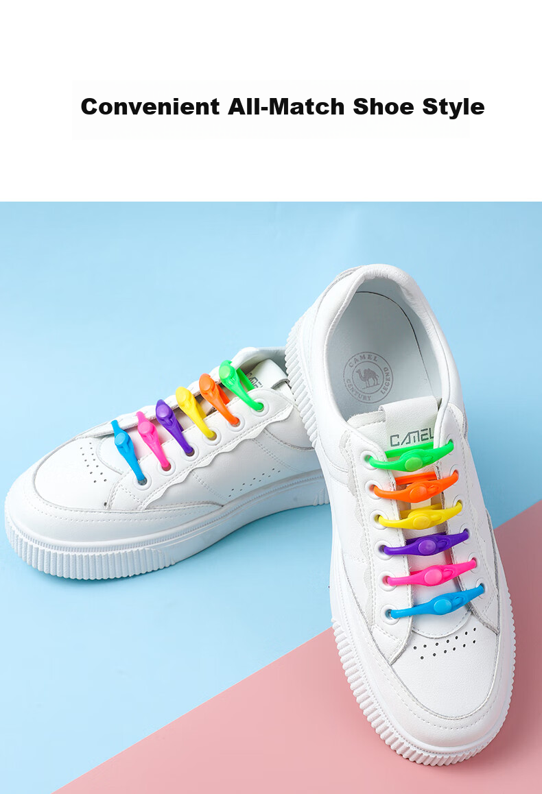 FOOTOPPO Colorful Lazy Shoe Laces, Silicone Slip-On Buckle, Elastic Drawstring, No-Tie Elastic Band, Children's Stretchy Shoe Cord 9