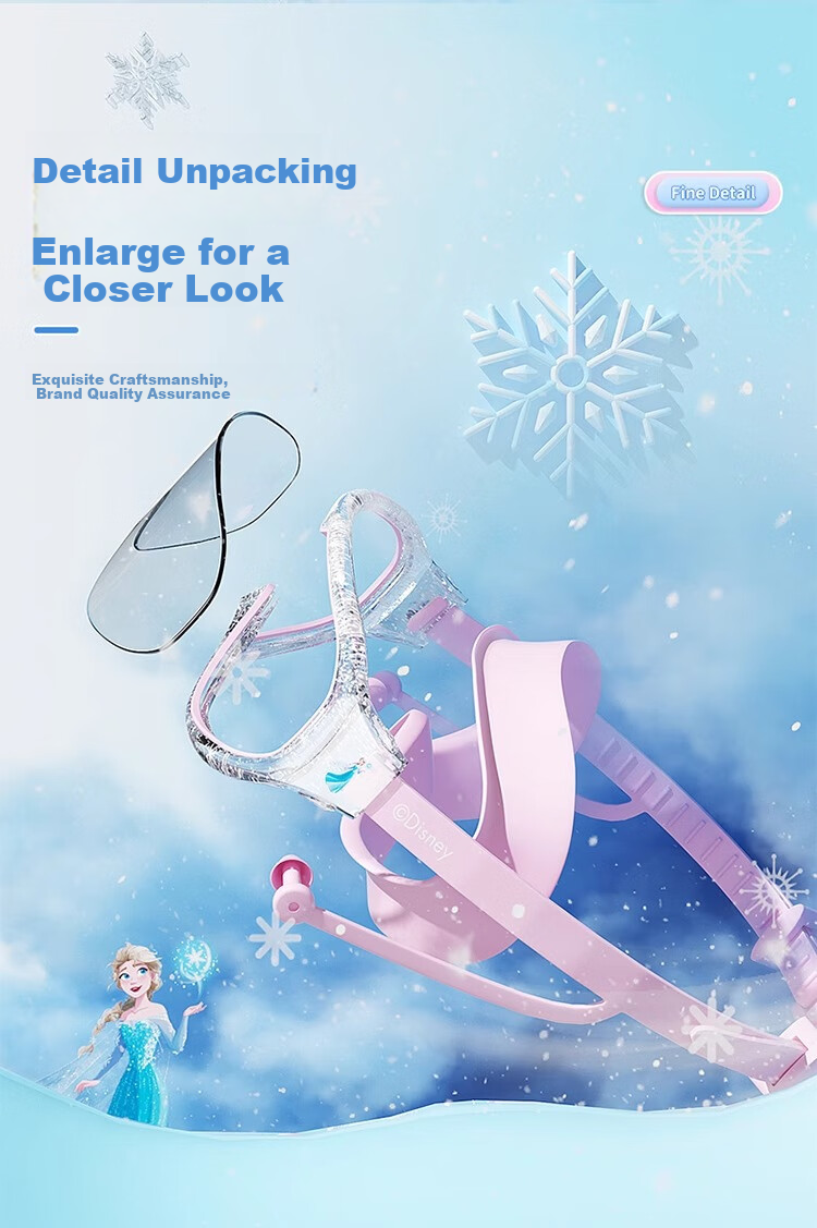 Dishini Children's Swimming Goggles And Swim Cap Set for Boys And Girls, Waterproof Anti-Fog High-Definition Swimming Glasses Three-Piece Set 6936DY Elsa Princess Pink 7