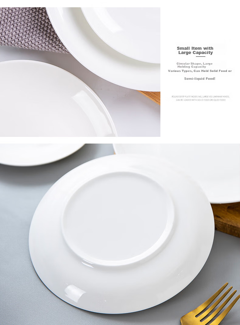 Wanxiang Pure White Underglaze Ceramic Plates And Dishes Set of 6, Round Home Dining Plates, Simple Western-Style Plates, Approximately 8 Inches, Shallow Plates, Six Pieces 13