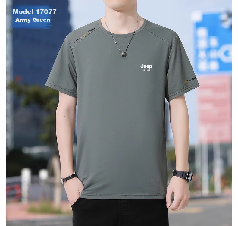 JEEP SPIRIT Men's Short-Sleeve T-Shirt, Summer Lightweight Ice Silk Quick-Dry Top, Large Size Athletic Round Neck Shirt, Black, 2XL 14