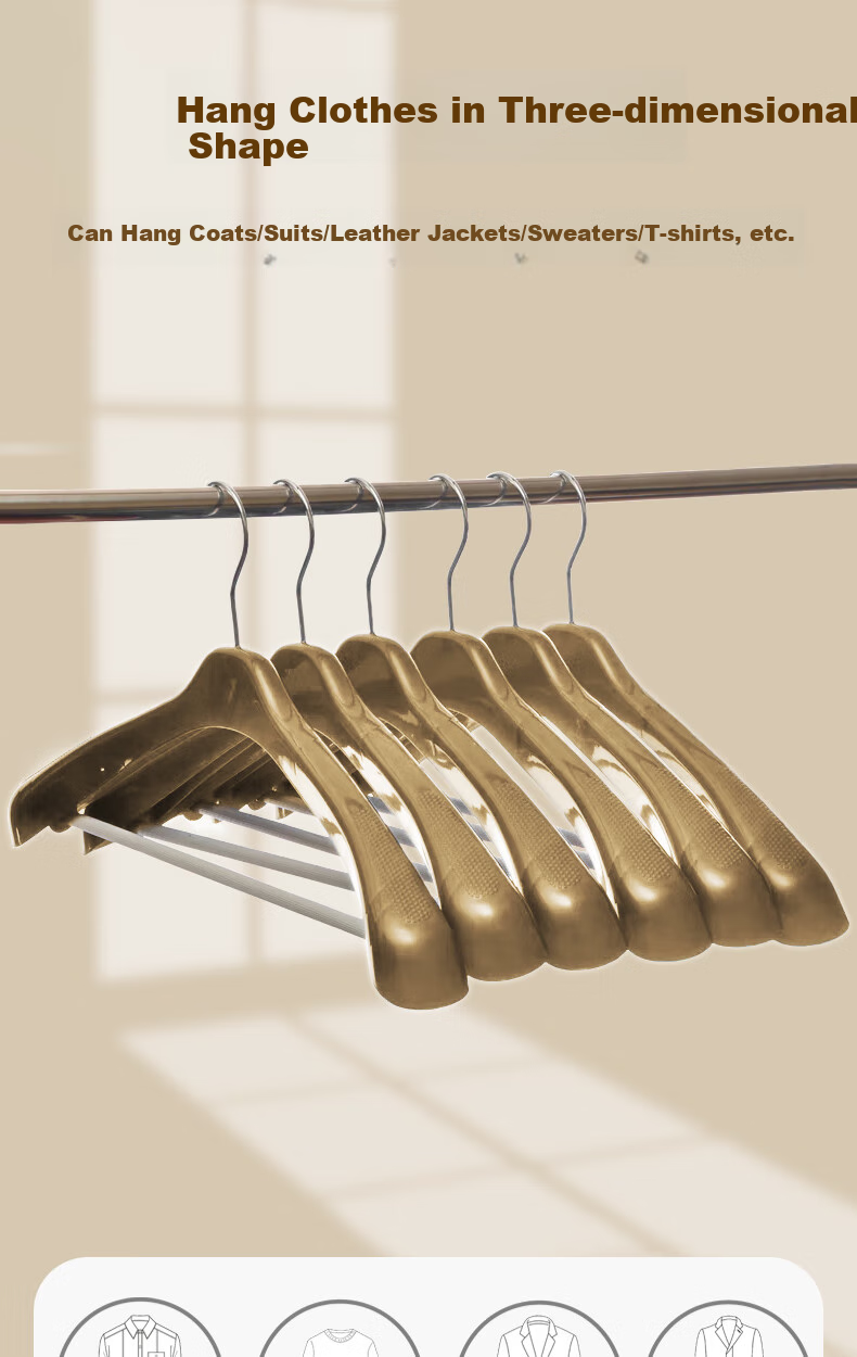Bingyou Wide-Shoulder Coat Hangers, Set of 6, Non-Slip Grooved, Multi-Purpose Horizontal Rods, Luxury, Clothes Hanger, Garment Support, Drying Rack, Clothing Stand 1
