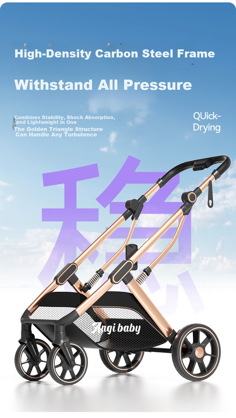 ANGI BABY Stroller: Reclining And Sitting Positions, Lightweight Foldable, High Landscape View, Reversible, Shock-Absorbing, 3C Certified, Suitable for Newborns 11